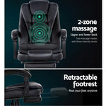 Artiss 2 Point Massage Office Chair PU Leather Footrest Black - Furniture > Office