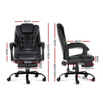 Artiss 2 Point Massage Office Chair PU Leather Footrest Black - Furniture > Office