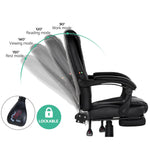 Artiss 2 Point Massage Office Chair PU Leather Footrest Black - Furniture > Office