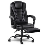 Artiss 2 Point Massage Office Chair PU Leather Footrest Black - Furniture > Office