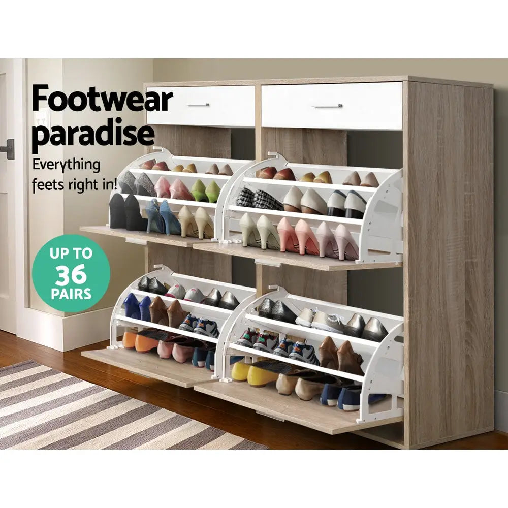 Artiss 2 Tier Shoe Cabinet - Wood - Home & Garden > Storage