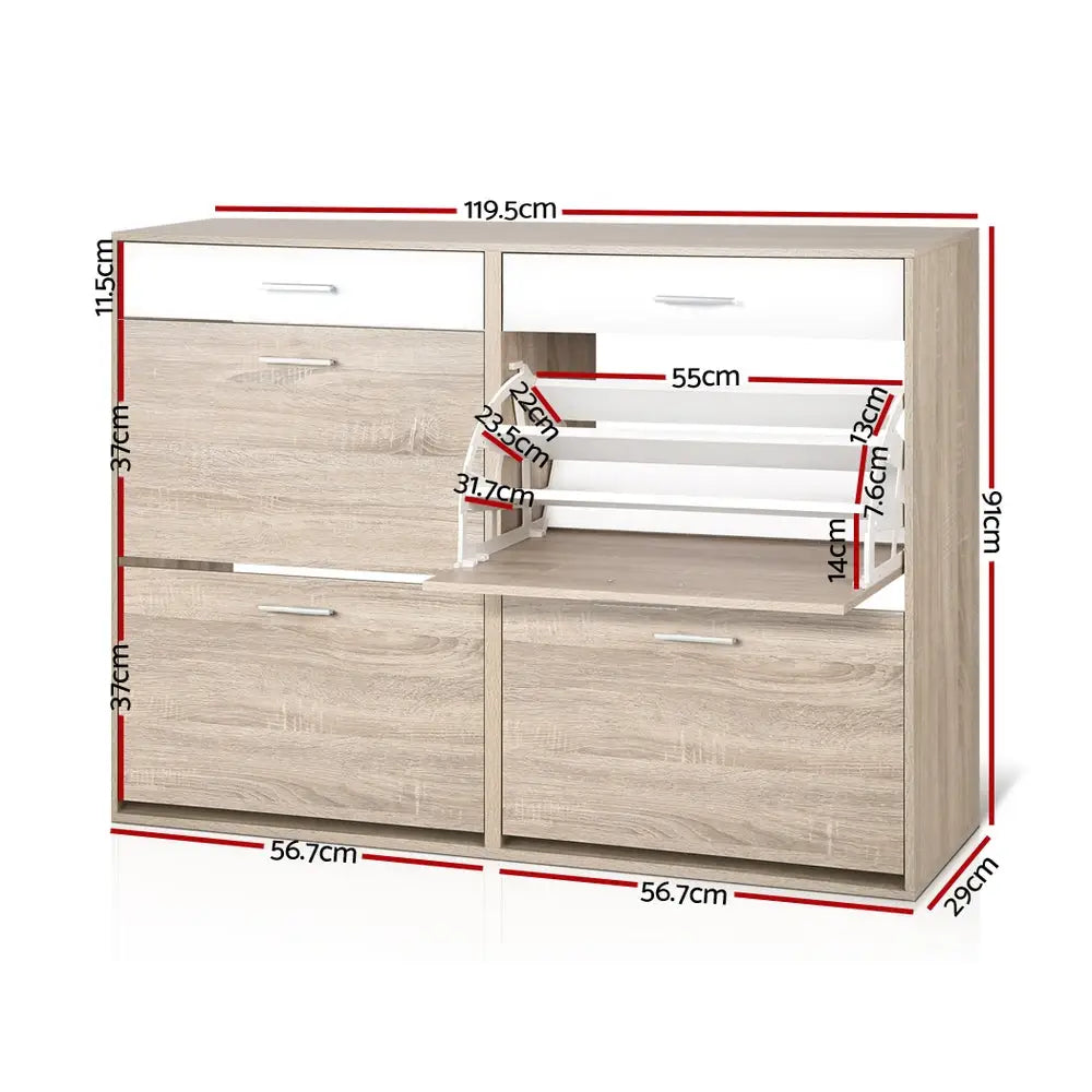 Artiss 2 Tier Shoe Cabinet - Wood - Home & Garden > Storage