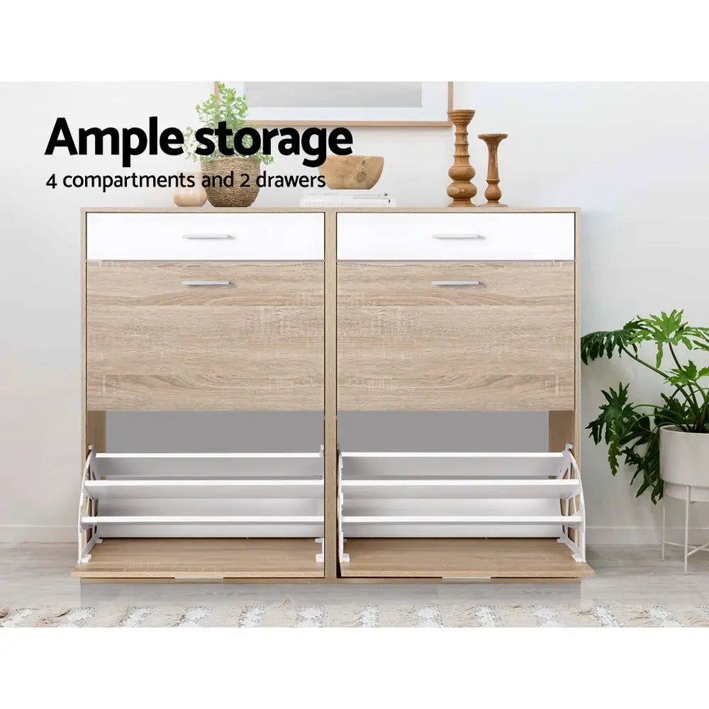 Artiss 2 Tier Shoe Cabinet - Wood - Home & Garden > Storage