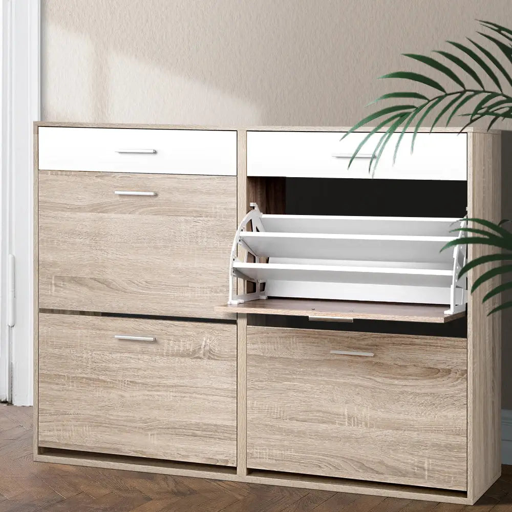 Artiss 2 Tier Shoe Cabinet - Wood - Home & Garden > Storage