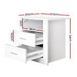 Artiss 2 X Bedside Table 2 Drawers with Shelf - TARA White - Furniture > Bedroom > Bedside Tables