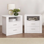 Artiss 2 X Bedside Table 2 Drawers with Shelf - TARA White - Furniture > Bedroom > Bedside Tables