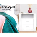 Artiss 2 X Bedside Table 2 Drawers with Shelf - TARA White - Furniture > Bedroom > Bedside Tables