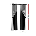 Artiss 2X 132x160cm Blockout Sheer Curtains Black - Home & Garden > Curtains