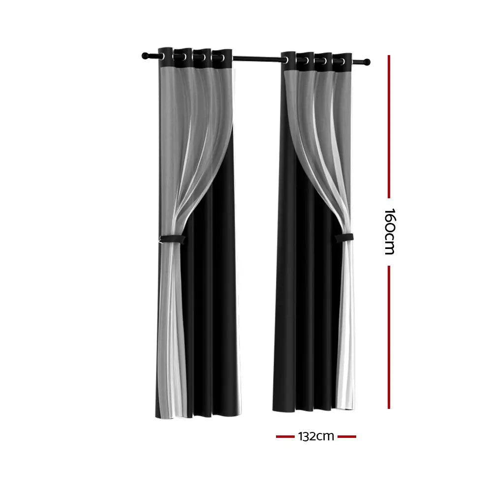 Artiss 2X 132x160cm Blockout Sheer Curtains Black - Home & Garden > Curtains