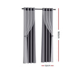 Artiss 2X 132x160cm Blockout Sheer Curtains Charcoal - Home & Garden > Curtains