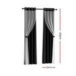 Artiss 2X 132x213cm Blockout Sheer Curtains Black - Home & Garden > Curtains