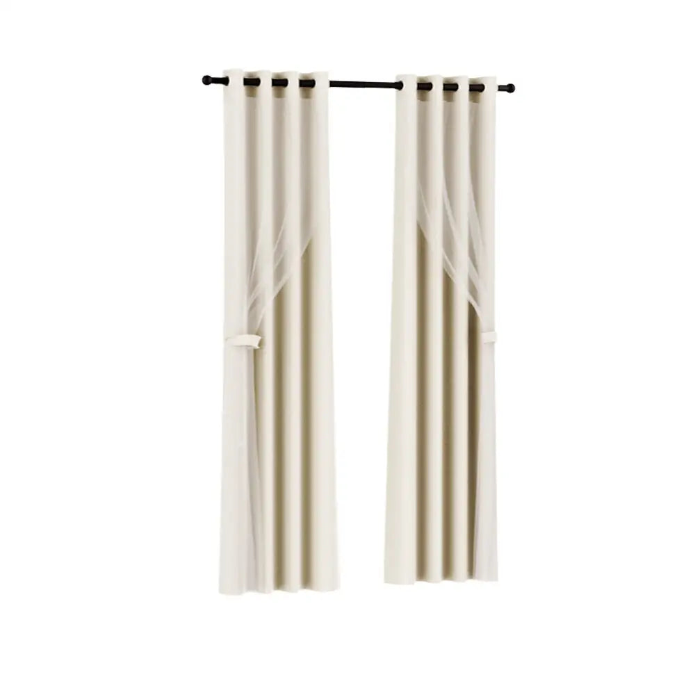 Artiss 2X 132x242cm Blockout Sheer Curtains Beige - Home & Garden > Curtains