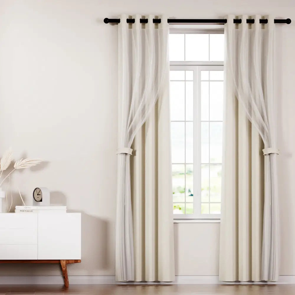 Artiss 2X 132x242cm Blockout Sheer Curtains Beige - Home & Garden > Curtains