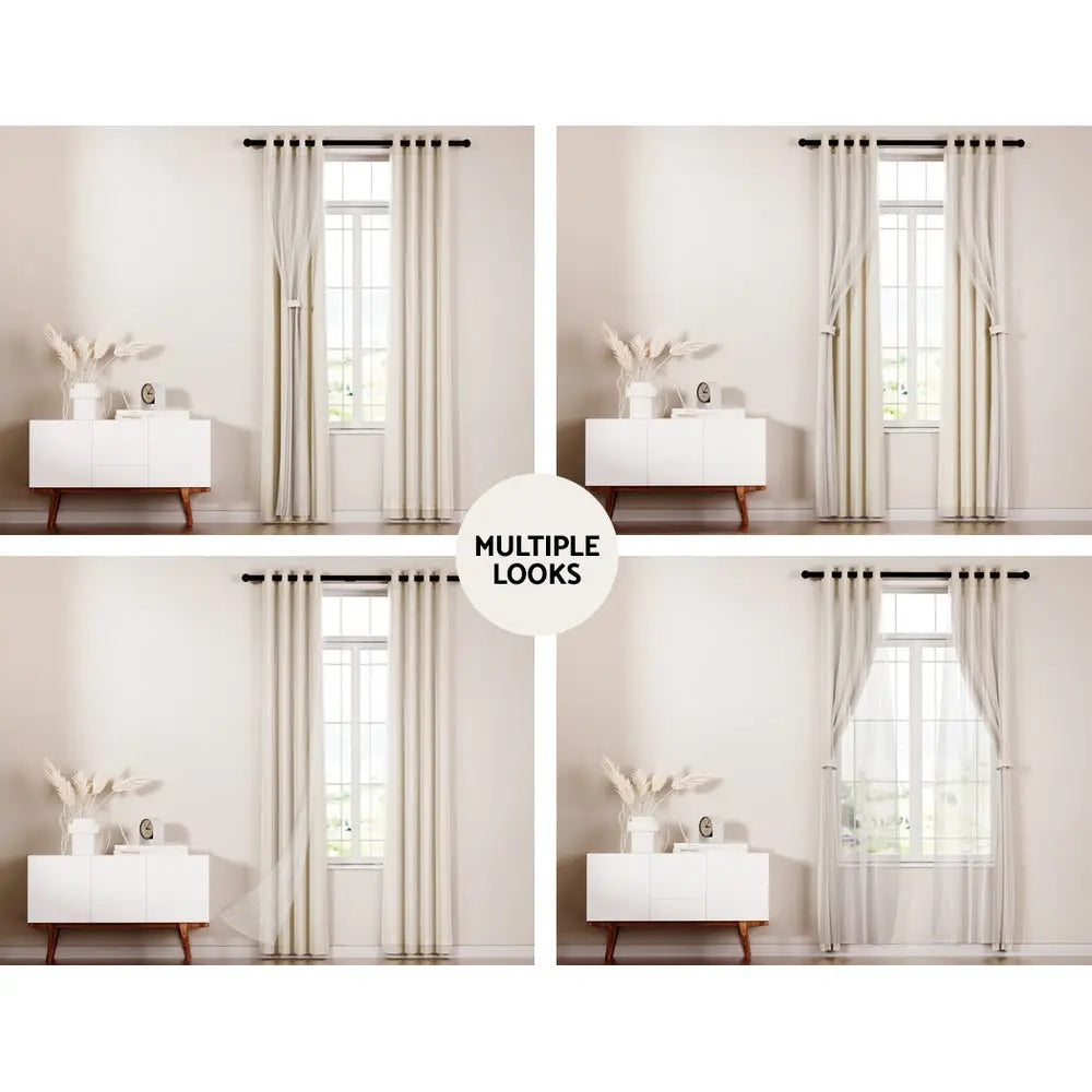 Artiss 2X 132x242cm Blockout Sheer Curtains Beige - Home & Garden > Curtains