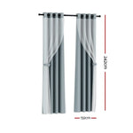 Artiss 2X 132x242cm Blockout Sheer Curtains Light Grey - Home & Garden > Curtains