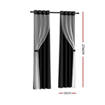 Artiss 2X 132x274cm Blockout Sheer Curtains Black - Home & Garden > Curtains