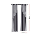 Artiss 2X 132x274cm Blockout Sheer Curtains Charcoal - Home & Garden > Curtains