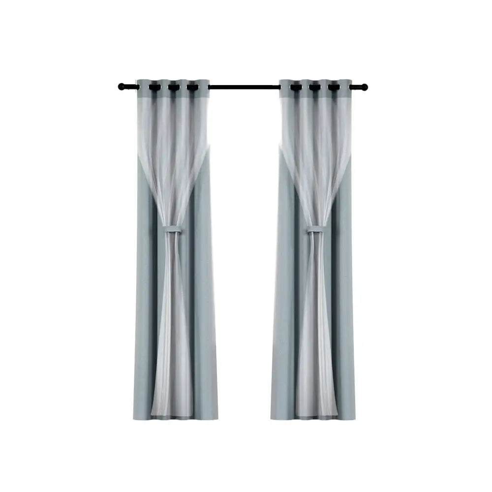Artiss 2X 132x274cm Blockout Sheer Curtains Light Grey - Home & Garden > Curtains