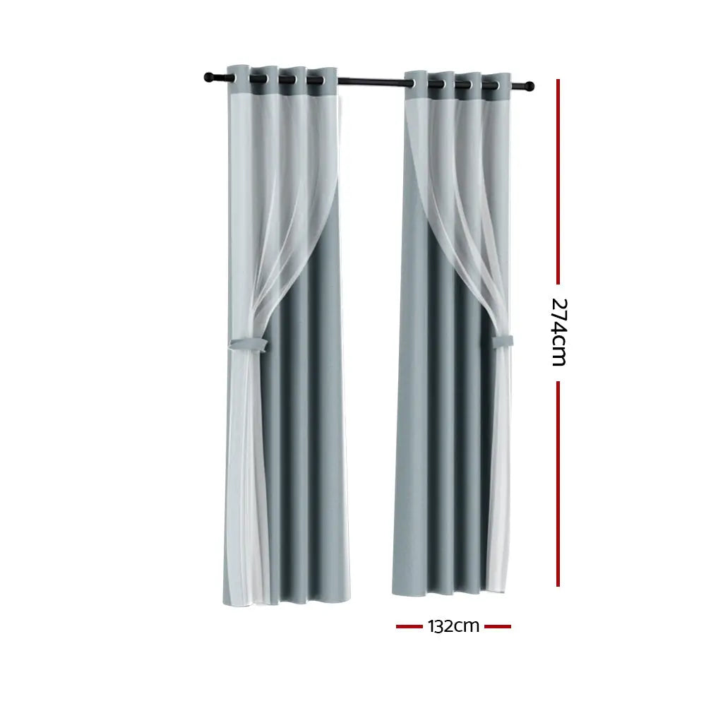 Artiss 2X 132x274cm Blockout Sheer Curtains Light Grey - Home & Garden > Curtains