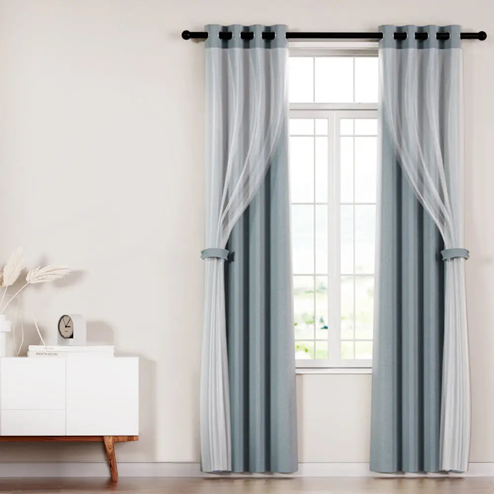 Artiss 2X 132x274cm Blockout Sheer Curtains Light Grey - Home & Garden > Curtains