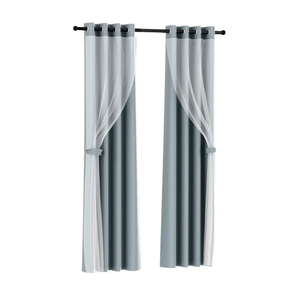 Artiss 2X 132x274cm Blockout Sheer Curtains Light Grey - Home & Garden > Curtains
