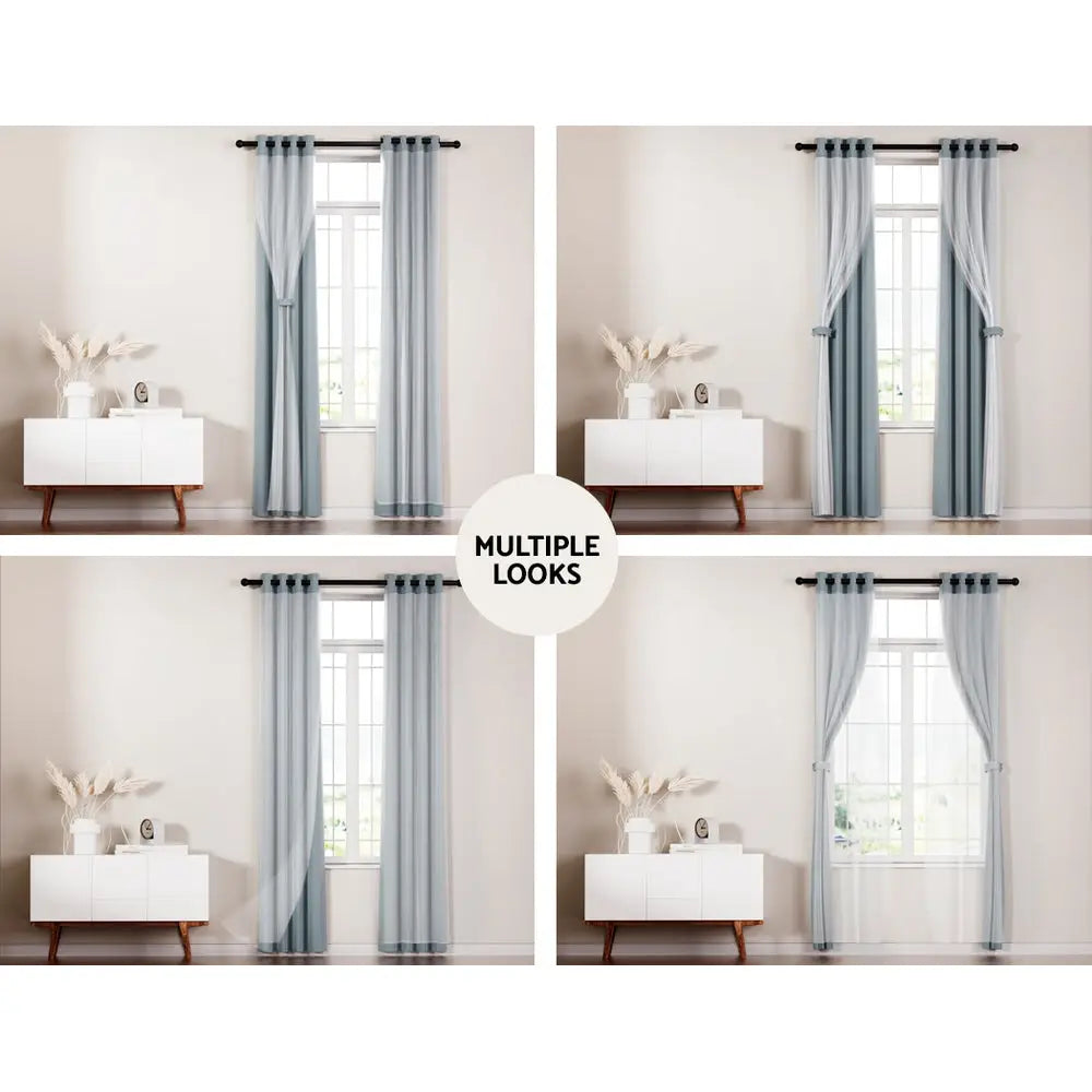 Artiss 2X 132x274cm Blockout Sheer Curtains Light Grey - Home & Garden > Curtains
