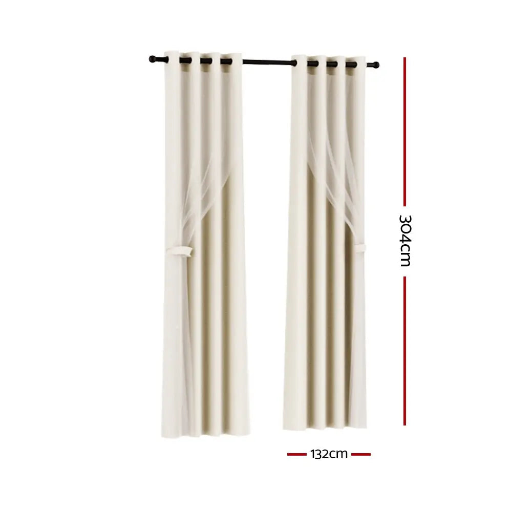 Artiss 2X 132x304cm Blockout Sheer Curtains Beige - Home & Garden > Curtains