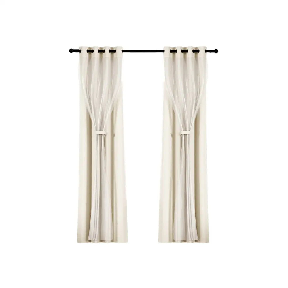 Artiss 2X 132x304cm Blockout Sheer Curtains Beige - Home & Garden > Curtains