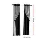 Artiss 2X 132x304cm Blockout Sheer Curtains Black - Home & Garden > Curtains