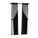 Artiss 2X 132x304cm Blockout Sheer Curtains Black - Home & Garden > Curtains