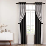 Artiss 2X 132x304cm Blockout Sheer Curtains Black - Home & Garden > Curtains
