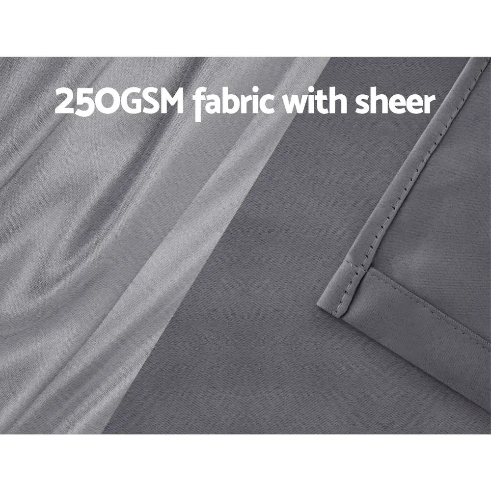 Artiss 2X 132x304cm Blockout Sheer Curtains Charcoal - Home & Garden > Curtains