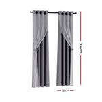 Artiss 2X 132x304cm Blockout Sheer Curtains Charcoal - Home & Garden > Curtains