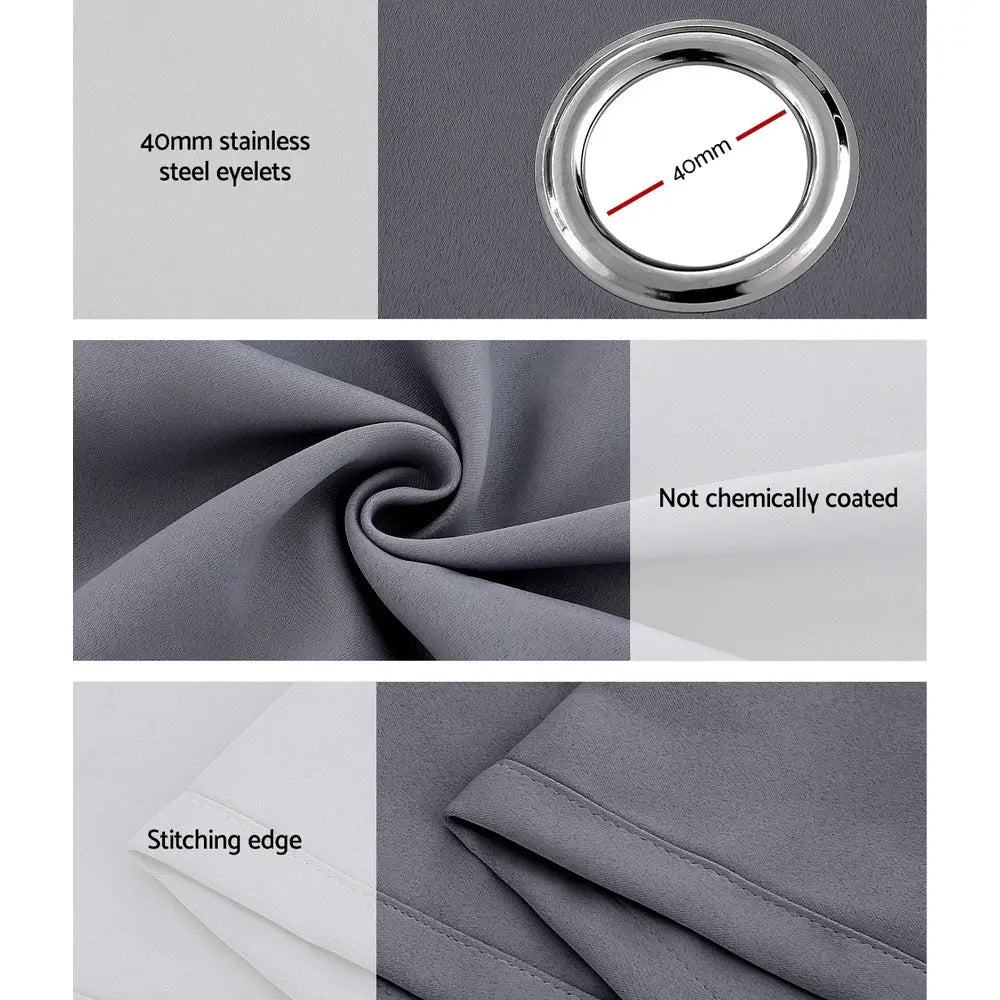 Artiss 2X 132x304cm Blockout Sheer Curtains Charcoal - Home & Garden > Curtains