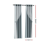 Artiss 2X 132x304cm Blockout Sheer Curtains Light Grey - Home & Garden > Curtains