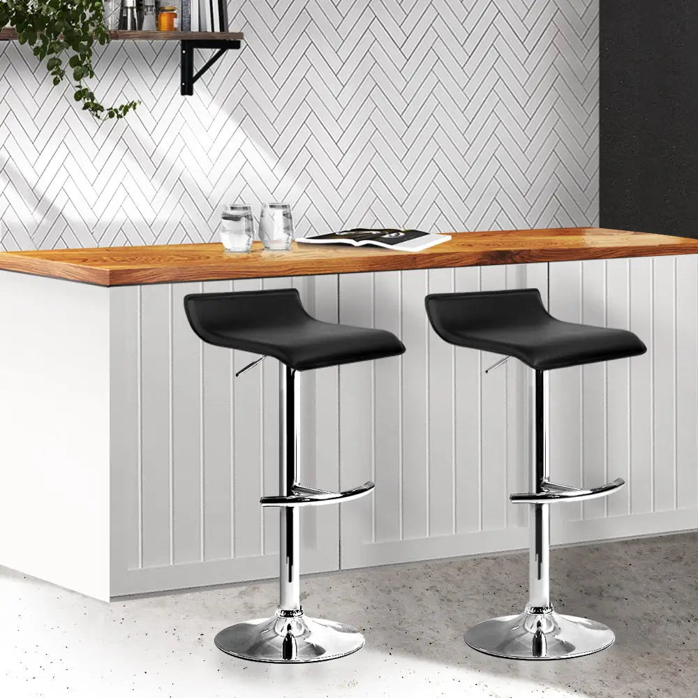 Artiss 2x Bar Stools Adjustable Gas Lift Chairs Black - Furniture > Bar Stools & Chairs