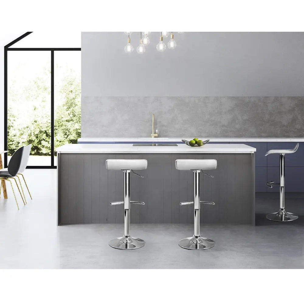 Artiss 2x Bar Stools Adjustable Gas Lift Chairs White - Furniture > Bar Stools & Chairs