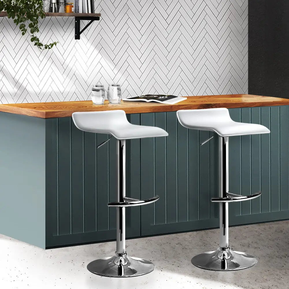 Artiss 2x Bar Stools Adjustable Gas Lift Chairs White - Furniture > Bar Stools & Chairs
