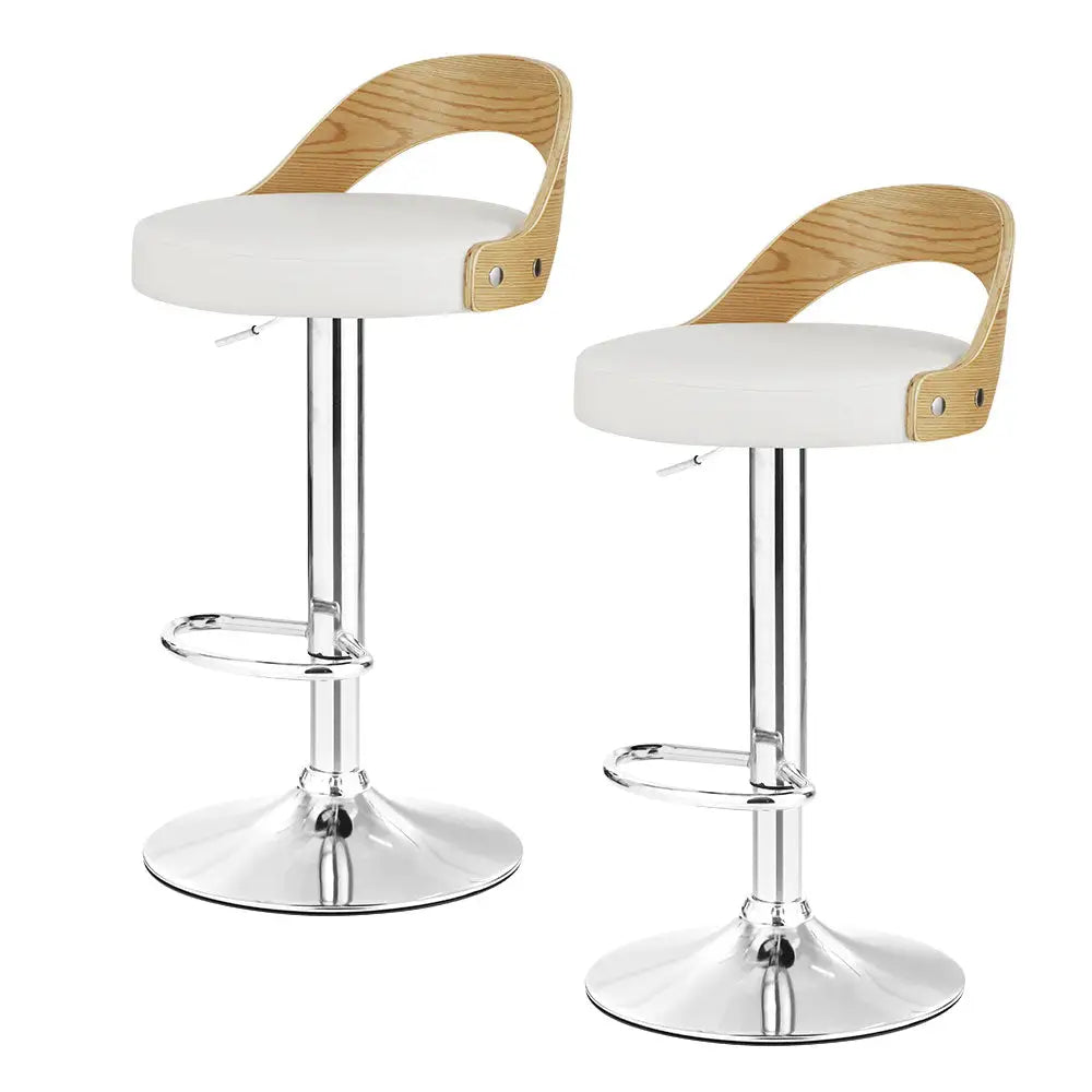 Artiss 2x Bar Stools Adjustable Leather Padded White - Furniture > Bar Stools & Chairs