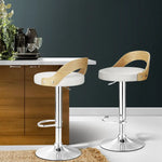 Artiss 2x Bar Stools Adjustable Leather Padded White - Furniture > Bar Stools & Chairs