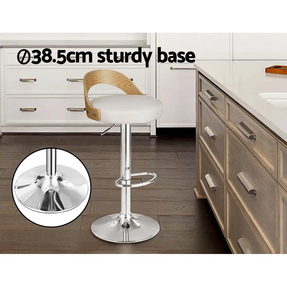 Artiss 2x Bar Stools Adjustable Leather Padded White - Furniture > Bar Stools & Chairs