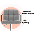 Artiss 2x Bar Stools Fabric Gas Lift w/Armrest Grey - Furniture > Bar Stools & Chairs