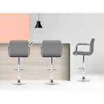 Artiss 2x Bar Stools Fabric Gas Lift w/Armrest Grey - Furniture > Bar Stools & Chairs