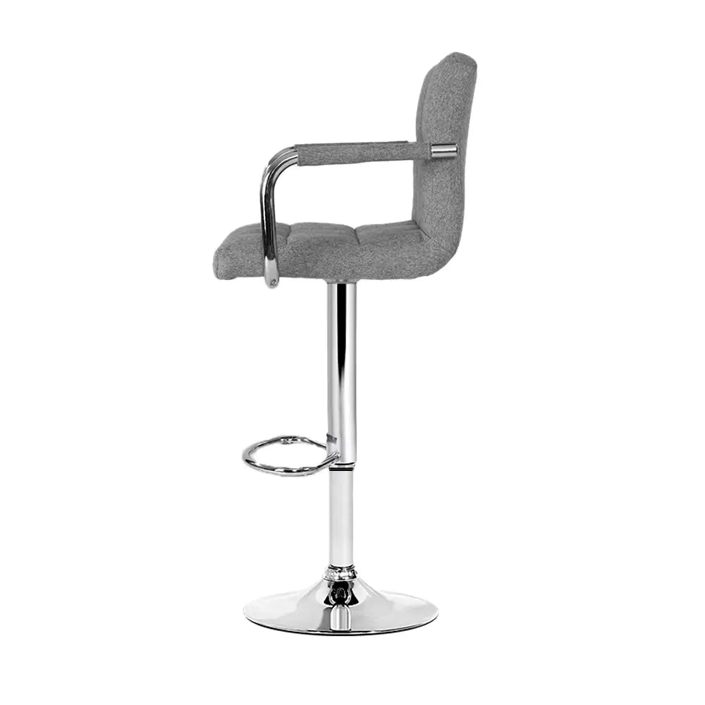 Artiss 2x Bar Stools Fabric Gas Lift w/Armrest Grey - Furniture > Bar Stools & Chairs