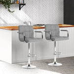 Artiss 2x Bar Stools Fabric Gas Lift w/Armrest Grey - Furniture > Bar Stools & Chairs