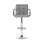 Artiss 2x Bar Stools Fabric Gas Lift w/Armrest Grey - Furniture > Bar Stools & Chairs