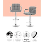 Artiss 2x Bar Stools Fabric Gas Lift w/Armrest Grey - Furniture > Bar Stools & Chairs