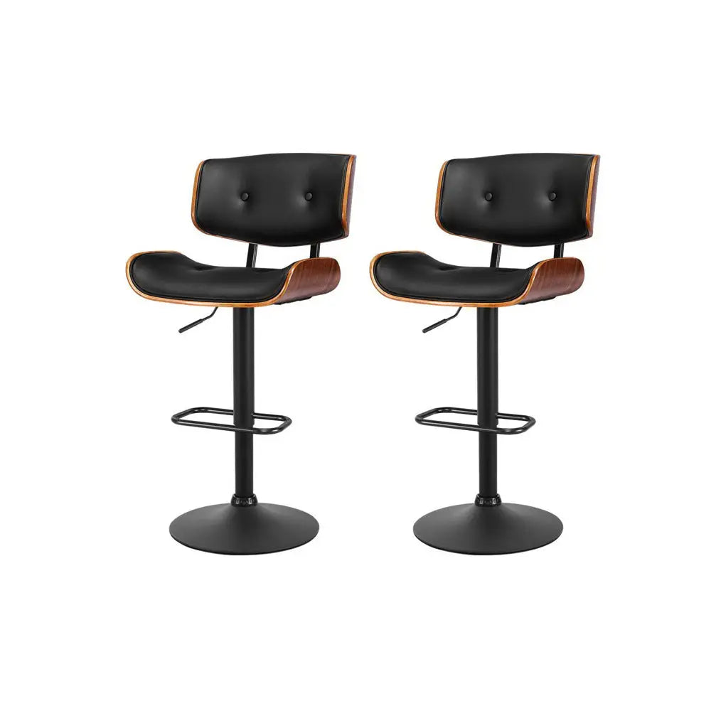 Artiss 2x Bar Stools Gas Lift Leather All Black - Furniture > Bar Stools & Chairs > Table & Bar Stools