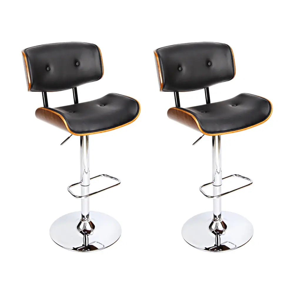 Artiss 2x Bar Stools Gas Lift Leather Black - Furniture > Bar Stools & Chairs