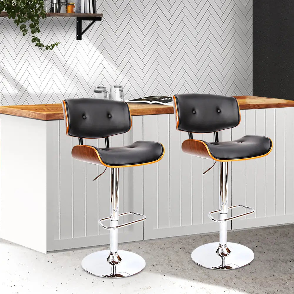 Artiss 2x Bar Stools Gas Lift Leather Black - Furniture > Bar Stools & Chairs